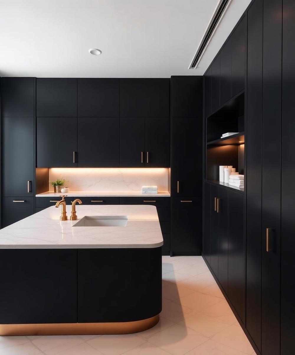 Matte black and marble studio interior
